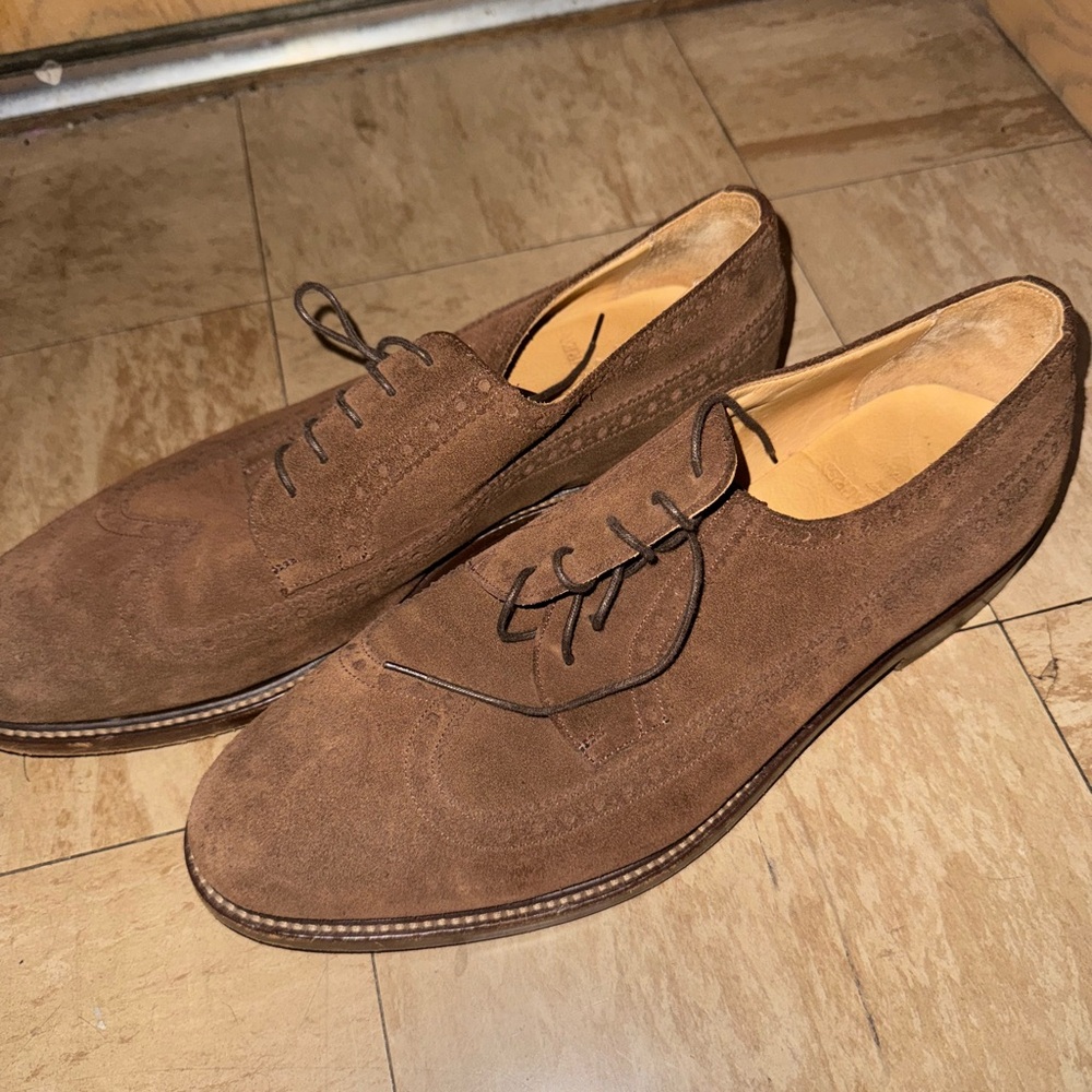Polo Ralph Lauren Brown Suede Brogue Derby Shoes Oxford Made in Italy